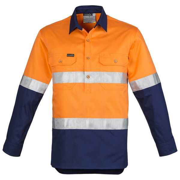 Mens Hi Vis Closed Front L/S Shirt - Hoop Taped Thumbnail
